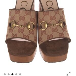 Gucci Beige and Brown Mules with Gold Accents